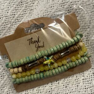Beaded Starfish Multi-Strand Bracelet - Mint & Yellow